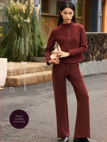 Női kétrészes casual öltöny, karcsú szabás, poliészter-spandex keverék, háromdimenziós szabás, őszi 2025