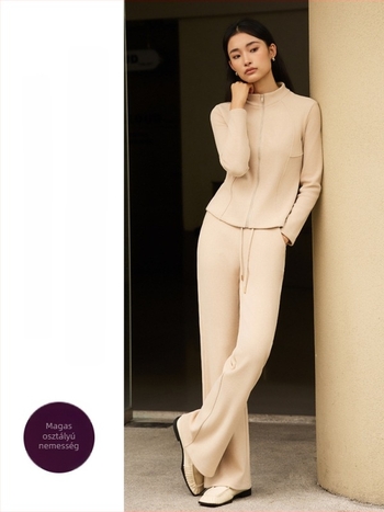 Női kétrészes casual öltöny, karcsú szabás, poliészter-spandex keverék, háromdimenziós szabás, őszi 2025