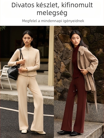 Női kétrészes casual öltöny, karcsú szabás, poliészter-spandex keverék, háromdimenziós szabás, őszi 2025