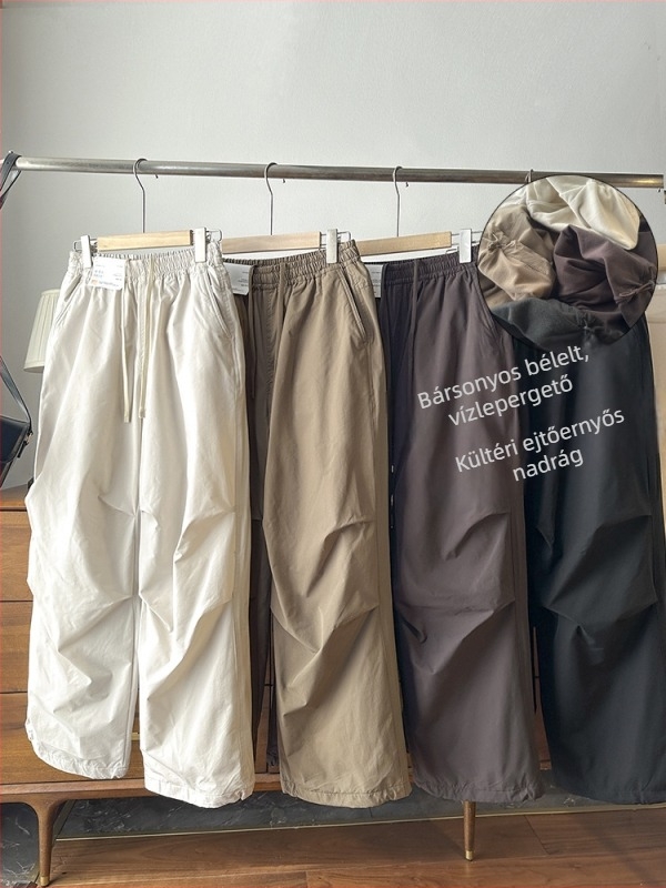 Női nylon cargo munkaruházati nadrág, elasztikus derék, vastag anyag, egyenes szabású, 95% nylon, ősz 2025