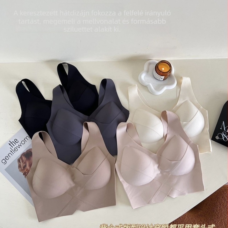 Közepes hosszúságú, vezeték nélküli Push-Up melltartó fix kosarakkal, áttört hátú, varrat nélküli, kényelmes, luxus tube-top stílus