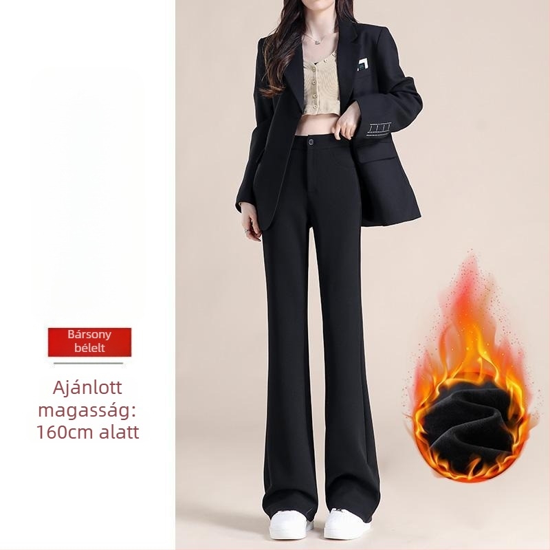 Női velúr nadrág harang alakú fazonnal ősz-télre, plusz méret, körte alakú testalkat, karcsúsító, casual elegáns stílus (Poliészter 70–80%, 2025 téli szezon)