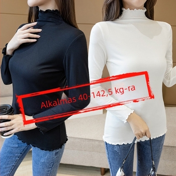 Plusz méretű modal hosszú ujjú felső, lettuce-edge hatású szegéllyel, félmagas gallérral