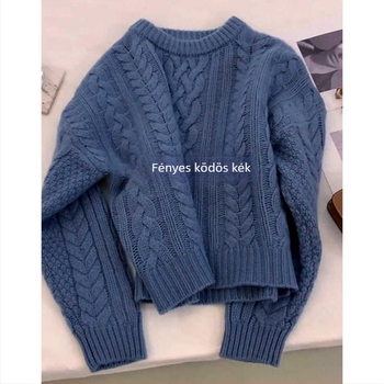 Kapucnis kötött pulóver polo gallérral, lazán szabott, hosszú ujjú, közepes vastagságú, spandex-poliészter fonalból