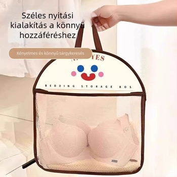 Függő tároló az alsóneműk és zoknik számára, hálós anyagú, hengeralakú, összecsukható, nagy kapacitás, mosolygós dizájn
