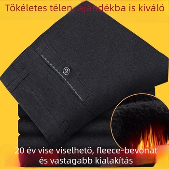 Őszi-téli lazán szabott férfi hosszú nadrág, egyenes szárú, fleece béléses, középkorú férfiak számára