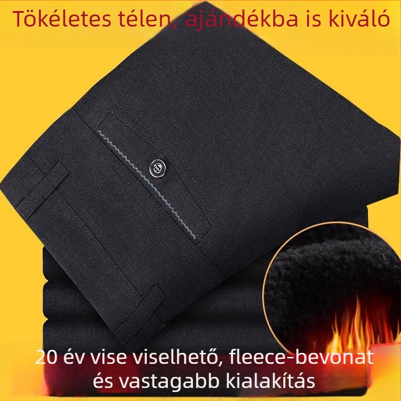 Őszi-téli lazán szabott férfi hosszú nadrág, egyenes szárú, fleece béléses, középkorú férfiak számára