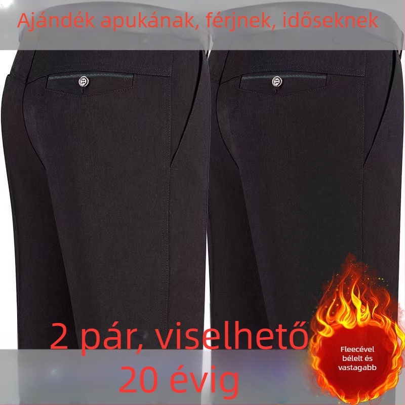 Őszi-téli lazán szabott férfi hosszú nadrág, egyenes szárú, fleece béléses, középkorú férfiak számára