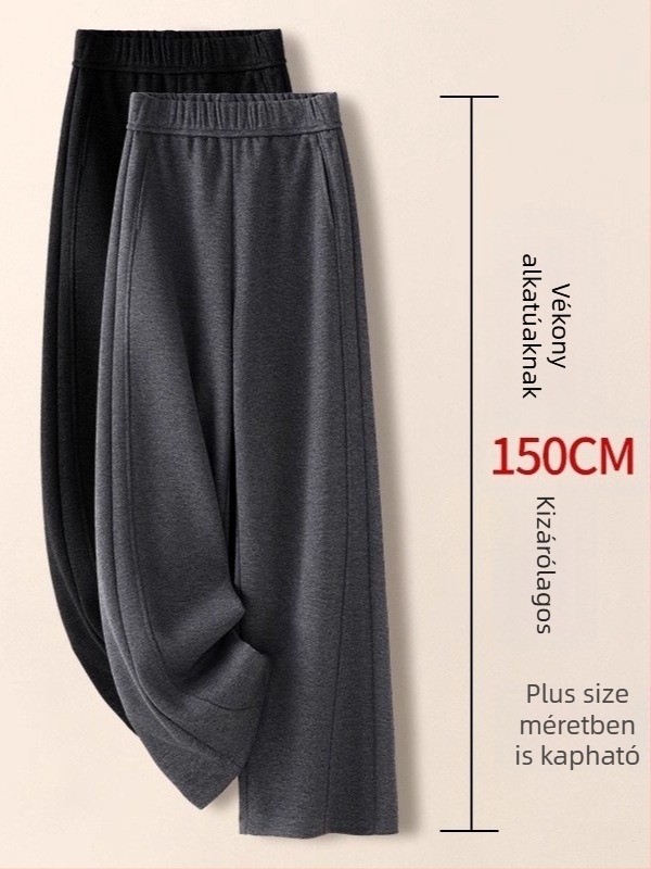 Női magas derekú fleece-belelt nadrág, laza casual, széles szárú, egyenes szabás, 9568