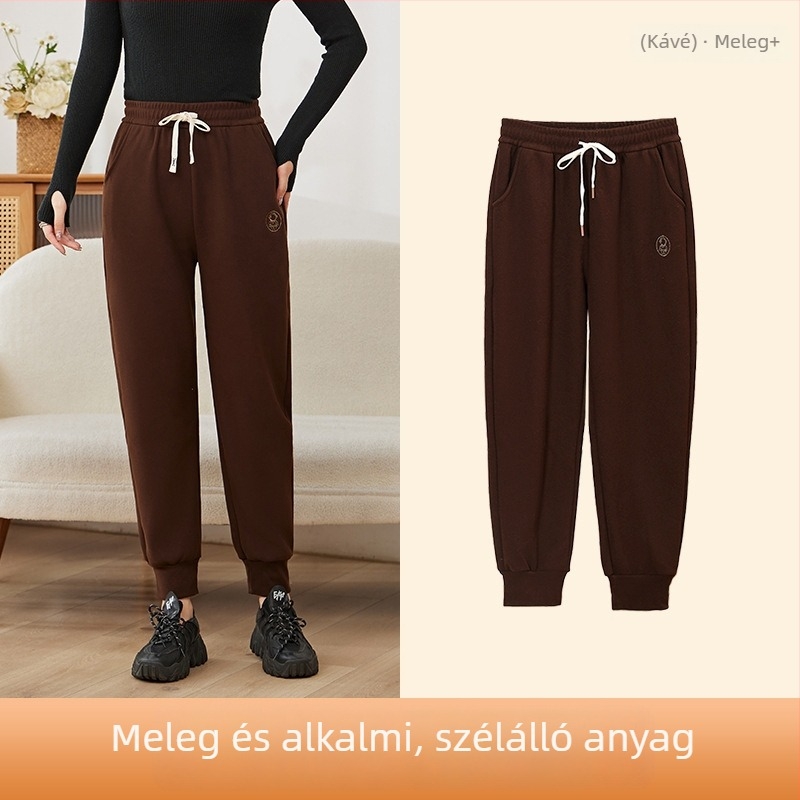 Női téli slim sportnadrág, magas derékkal, nano velúr, szélálló, casual viselet