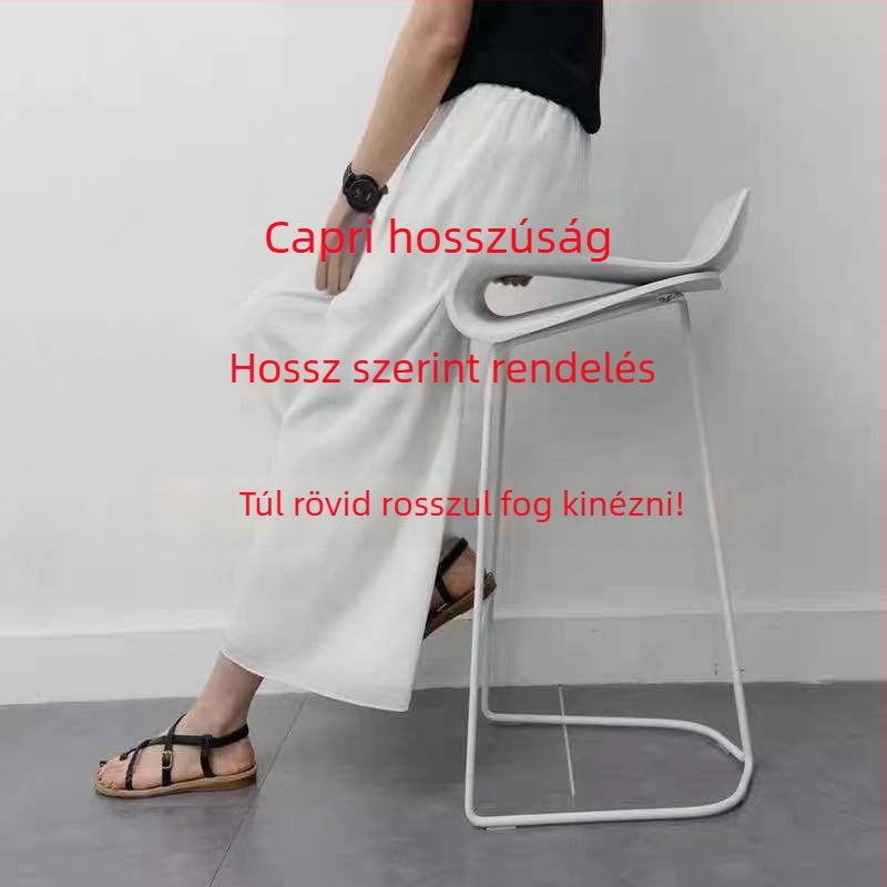Női chiffon széles lábú nadrág, dupla réteg, magas derékvonal, hosszú, nyári városi elegáns