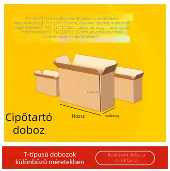Kiemelkedően erős T-formájú nyitható karton cipődoboz külső csomagoláshoz, hullámkarton Kraft, vastagság 3, 250gsm, lyukasztott kivágás