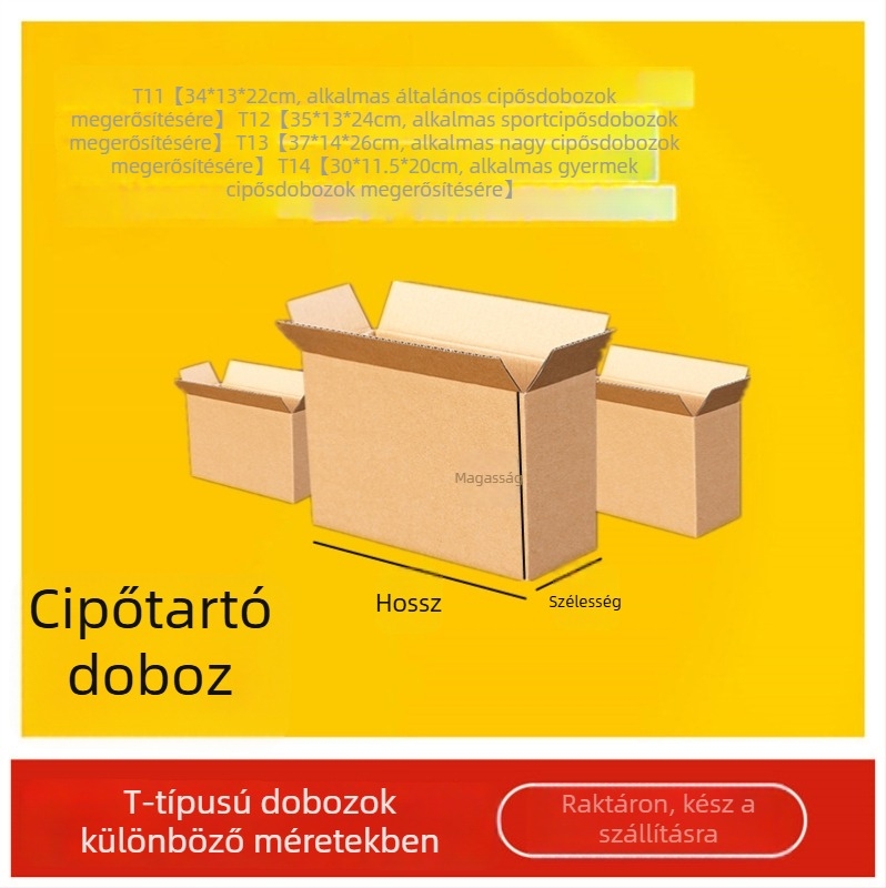 Kiemelkedően erős T-formájú nyitható karton cipődoboz külső csomagoláshoz, hullámkarton Kraft, vastagság 3, 250gsm, lyukasztott kivágás