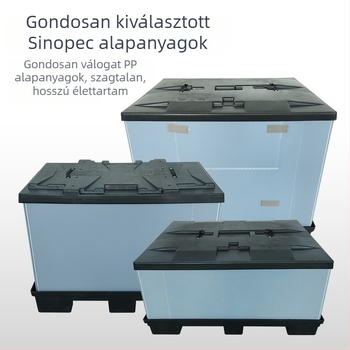Összecsukható PP szállítási doboz záró kialakítással, die-cast gyártás, nagy szilárdságú, teherbírás 50