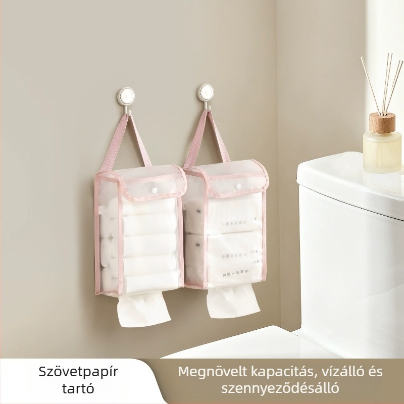 Függő papírzsepi tároló PVC-kocka formájú szervező, otthonra, kollégiumbe és fürdőszobába, vízálló