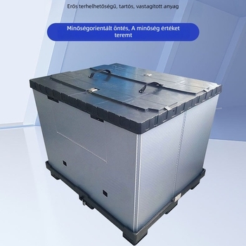 PP műanyagból készült összecsukható burkoló doboz autóalkatrészekhez, felső és alsó fedővel; belső és külső méretek testreszabhatóak; vízálló, nagy szilárdságú és jó törésállóságú.