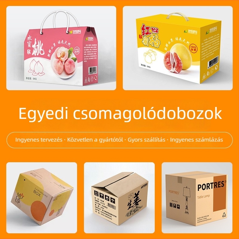 Expressz logisztikai karton: nagy szilárdságú és nyomásálló; Anyag: hullámkarton; Papírsúly: 250gsm; Vastagság: 5 mm; Folyamat: die-cut; Jellemzők: extra kemény és nyomásálló