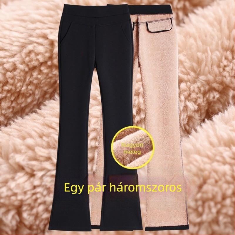 Plusz méretű női kosztümnadrág fleece béléssel, gyapjú-keverék 50-70% gyapjú, szövött anyag, bootcut