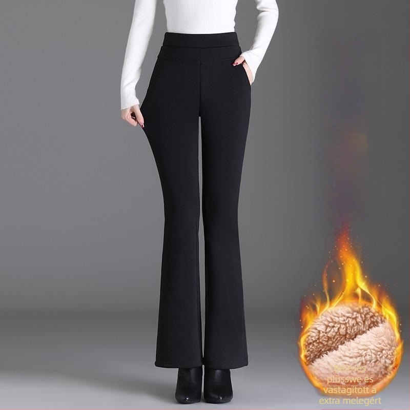 Plusz méretű női kosztümnadrág fleece béléssel, gyapjú-keverék 50-70% gyapjú, szövött anyag, bootcut