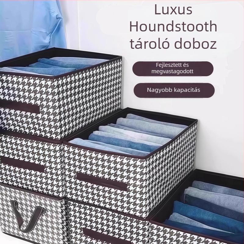 Houndstooth tároló doboz, összecsukható, 5-10 L kapacitás, modell f231, csíkozott mintázat