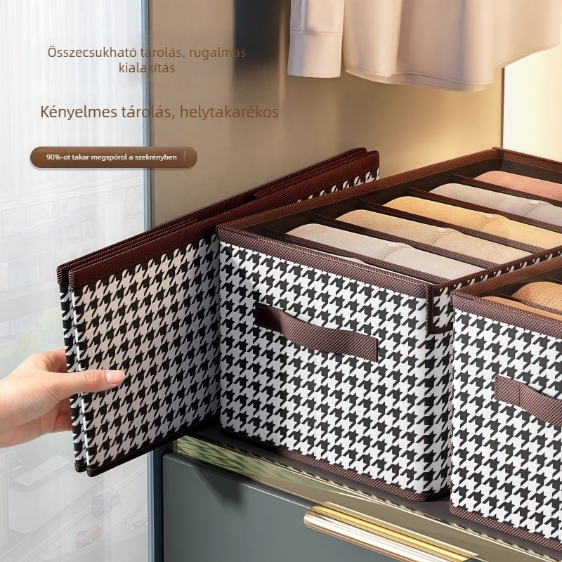 Houndstooth tároló doboz, összecsukható, 5-10 L kapacitás, modell f231, csíkozott mintázat