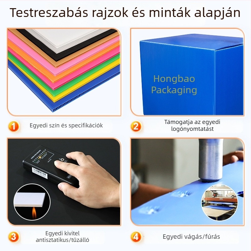 Vastagított PP üreges paneles szállító doboz, ipari kategória, nagy teherbírású, antistatikus, ütés- és nyomásálló logisztikai csomagolás, Wantong board