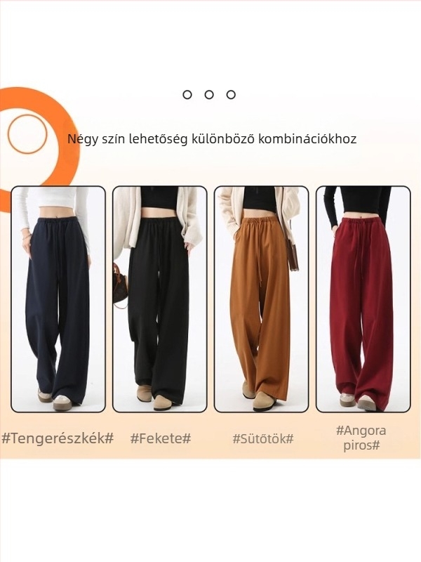 Női pamutból készült széleslábú, egyenes nadrág, laza derekú, sűrű anyagú, mindennapi üzleti stílus
