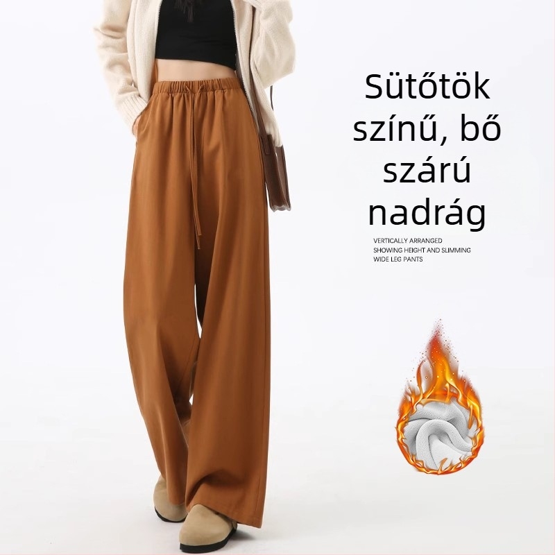 Női pamutból készült széleslábú, egyenes nadrág, laza derekú, sűrű anyagú, mindennapi üzleti stílus