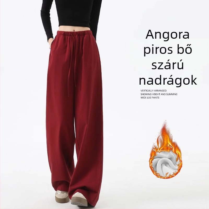 Női pamutból készült széleslábú, egyenes nadrág, laza derekú, sűrű anyagú, mindennapi üzleti stílus