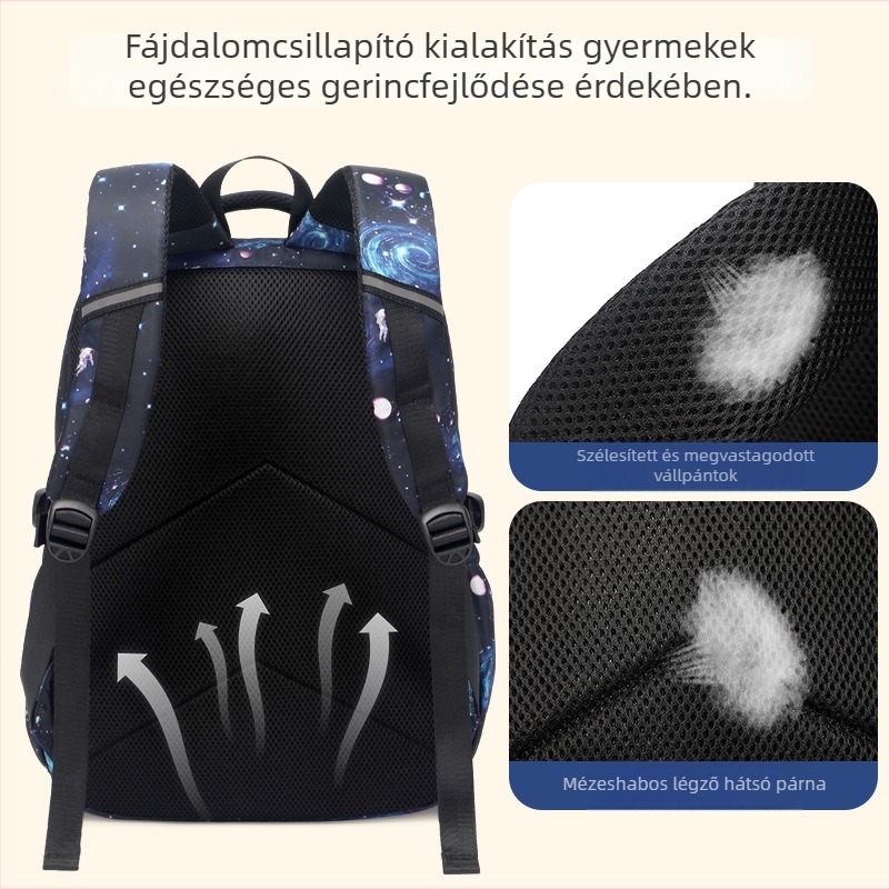 Háromrészes iskolai hátizsák szett nylon anyagból, geometriai mintával, légáteresztő és vízálló, vállpántok levegő párnás kialakítással