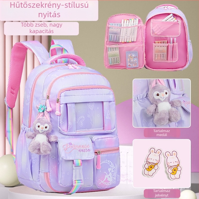 Lina gyerekek iskolatáskája lányoknak, nagy kapacitású, vízálló, ultra könnyű, gerinctámogatás, bővíthető