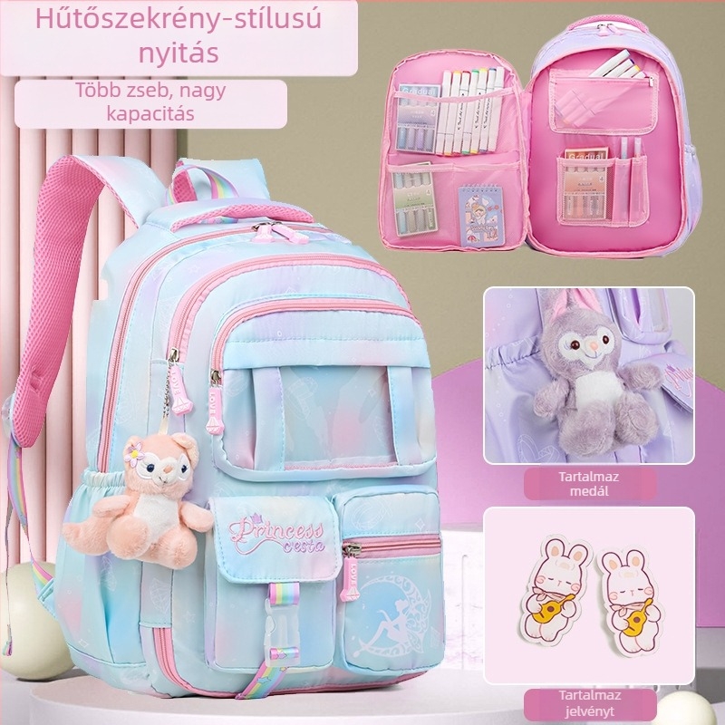 Lina gyerekek iskolatáskája lányoknak, nagy kapacitású, vízálló, ultra könnyű, gerinctámogatás, bővíthető