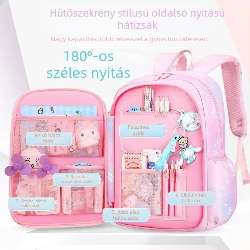 Lina gyerekek iskolatáskája lányoknak, nagy kapacitású, vízálló, ultra könnyű, gerinctámogatás, bővíthető