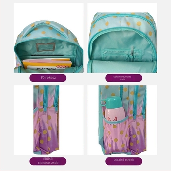 Sellő mintájú iskolai hátizsák gyerekeknek – gerincvédő, nagy kapacitású, háromrészes készlet, levegő párnás vállpántok, Oxford anyag