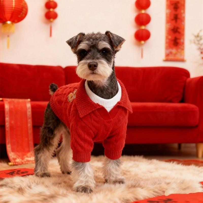 Poliészterből készült kisállat pulóver, rajzfilmszerű stílussal, ősz–télre, modell 003