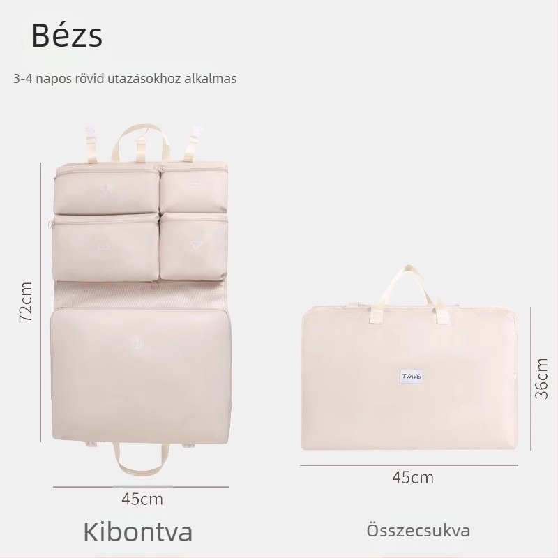7-in-1 utazási tároló táska ruházathoz és pehelykabáthoz, külön csomagoló zacskók fehérneműkhöz