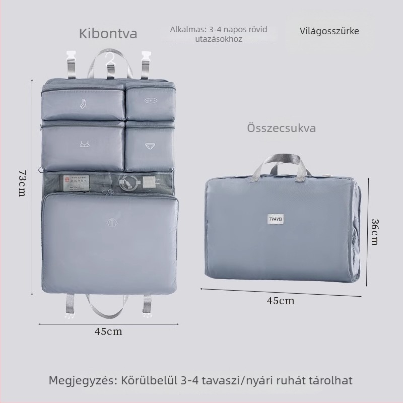 7-in-1 utazási tároló táska ruházathoz és pehelykabáthoz, külön csomagoló zacskók fehérneműkhöz
