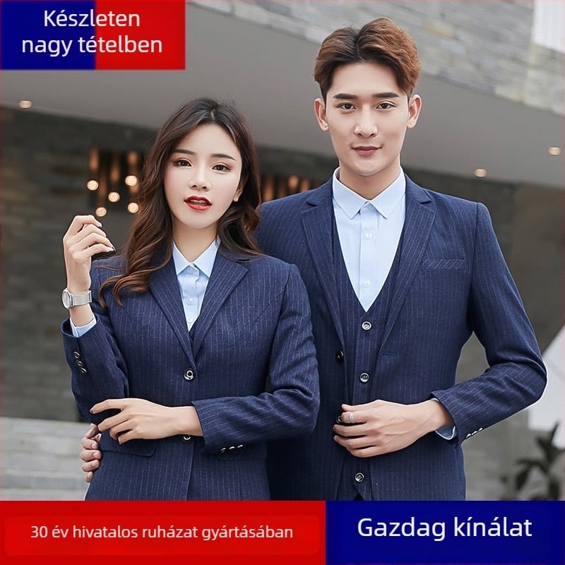 Férfi slim-fit öltöny mesterséges gyapjóból, hegymintás gallér, kétgombos zárás, középső hátsó hasítás, tavaszi üzleti viselet