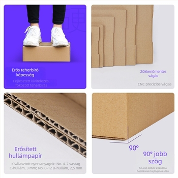 Személyre szabott e-kereskedelmi logisztikai doboz, extra-hard hullámpapír karton, kraftbarna, 3-5 réteg, modellek 1–12, 6 mm vastagság, 250 gsm