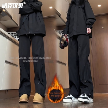 Férfiaknak készült vastag fleece-béléssel ellátott vízálló kültéri túranadrág (szélálló, téli)