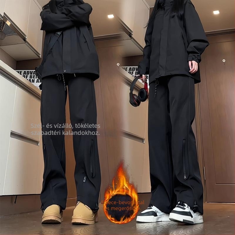 Férfiaknak készült vastag fleece-béléssel ellátott vízálló kültéri túranadrág (szélálló, téli)