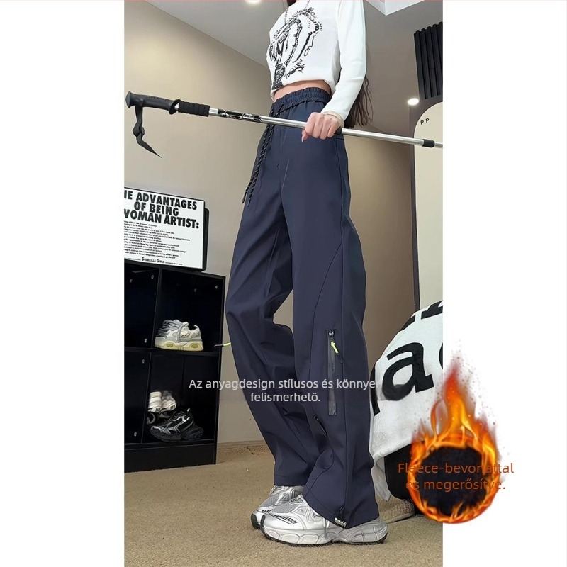 Férfiaknak készült vastag fleece-béléssel ellátott vízálló kültéri túranadrág (szélálló, téli)