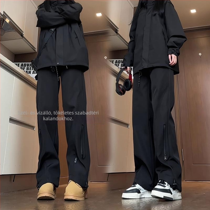 Férfiaknak készült vastag fleece-béléssel ellátott vízálló kültéri túranadrág (szélálló, téli)