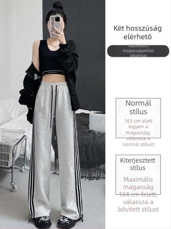 Női sportos nadrág, magas derekú, egyenes szabású, húzózsinóros, poliészter-spandex keverék, mikroelasztikus