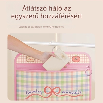 Hálós anyagú függő tároló táska, kocka alakú, fehérnemű és melltartó rendszerezésére, beltéri használatra