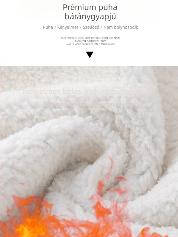 Női pamut fleece bélelt casual nadrág, magas derekú, laza szabás, téli viselet, 70–80% pamut