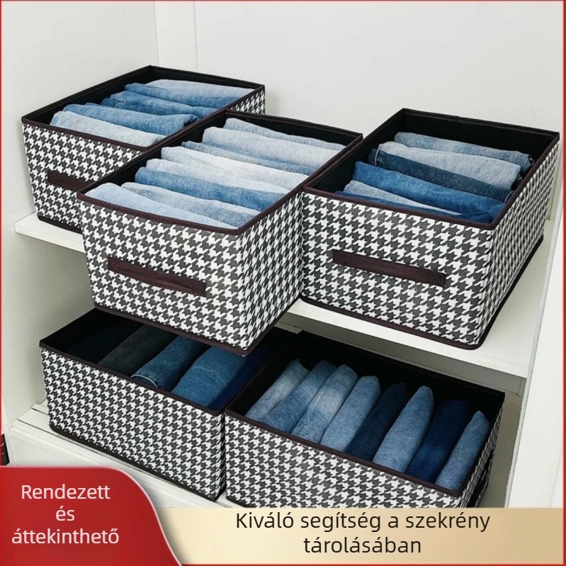 Houndstooth mintájú textil ruhatároló doboz, összecsukható, 10–20 L, hordozható gardróbrendező