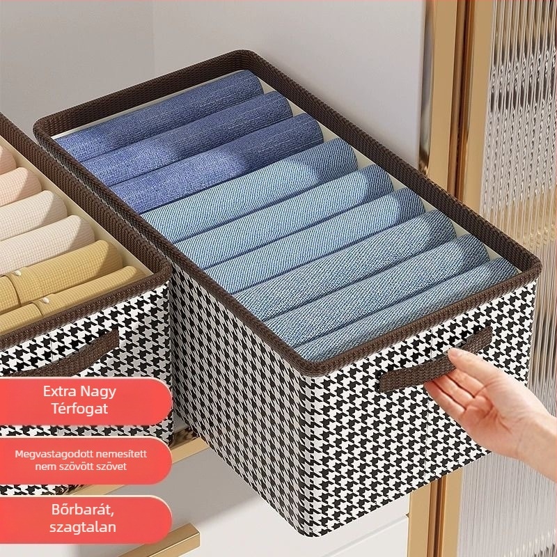 Houndstooth mintájú textil ruhatároló doboz, összecsukható, 10–20 L, hordozható gardróbrendező