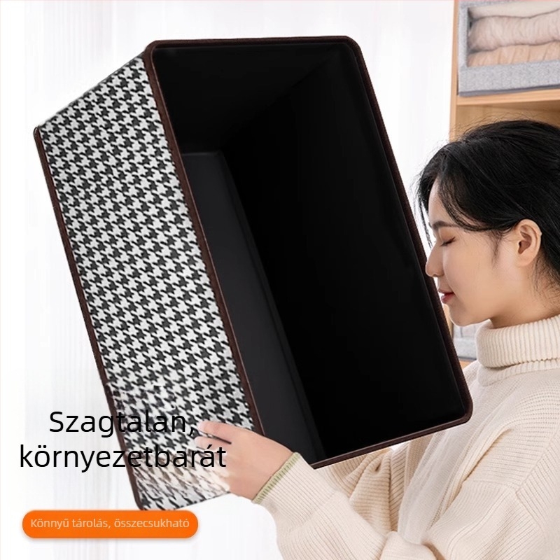 Houndstooth mintájú textil ruhatároló doboz, összecsukható, 10–20 L, hordozható gardróbrendező