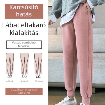 Koreai stílusú női szélálló egyenes szabású nadrág, több színben, őszi–téli szezonra, laza fazon, bokánál mandzsettával, bőrbarát puha anyag